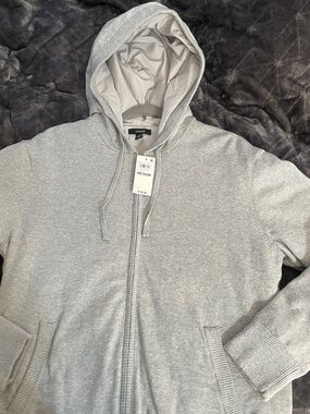 Alfani Light Gray Zip-Up Hooded Sweatshirt